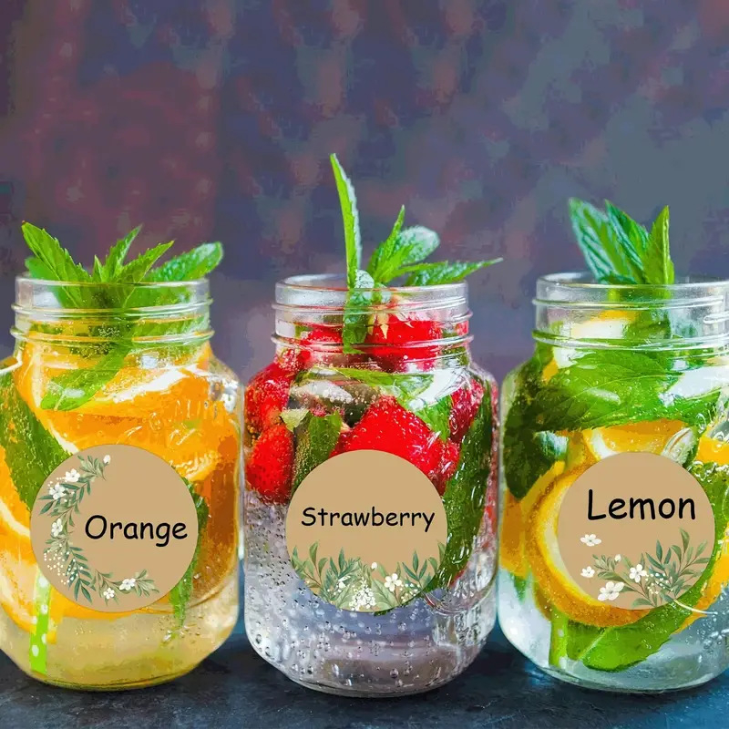 Kraft papír üvegek címkéinek tekercse, kivágott írható önklebős címkék, 0,2 mm vastagság, vízbázisú ragasztó, -20°C–50°C, 200 db/tekercs