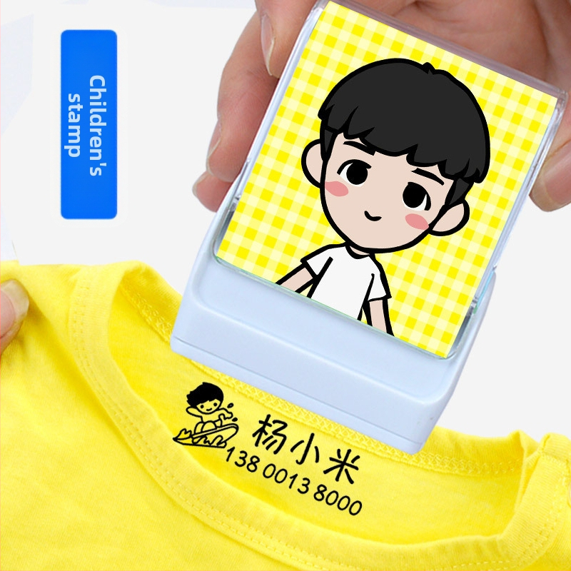 Pečiatka s menom pre detské oblečenie, obdĺžniková, plastová, fotosenzitívna