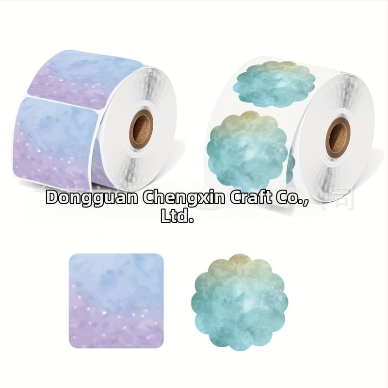 Термална етикетна хартия за печат, кръгла форма, водно лепило, подходяща за термопринтери и DIY, устойчивост -20°C до 70°C, дебелина 0,2 мм