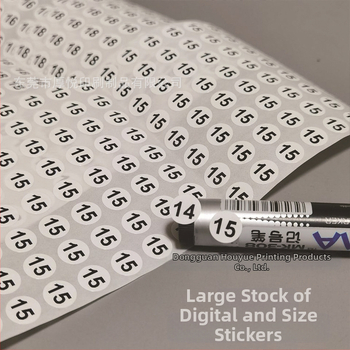 Кръгъл етикет за размери на облекло, крафт хартия с PVC лепило, модел 003, температурна устойчивост -10°C до 150°C, дебелина 2,5