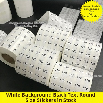 Кръгъл етикет за размери на облекло, крафт хартия с PVC лепило, модел 003, температурна устойчивост -10°C до 150°C, дебелина 2,5