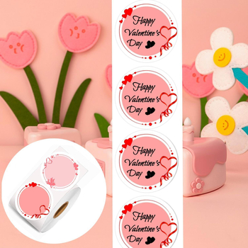Etichete autocolante de Sfântul Valentin cu design inimă, pentru ambalaje, imprimare color, adeziv detașabil, grosime 0,2 mm, spate Grassin.