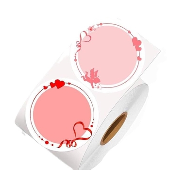 Etichete autocolante de Sfântul Valentin cu design inimă, pentru ambalaje, imprimare color, adeziv detașabil, grosime 0,2 mm, spate Grassin.