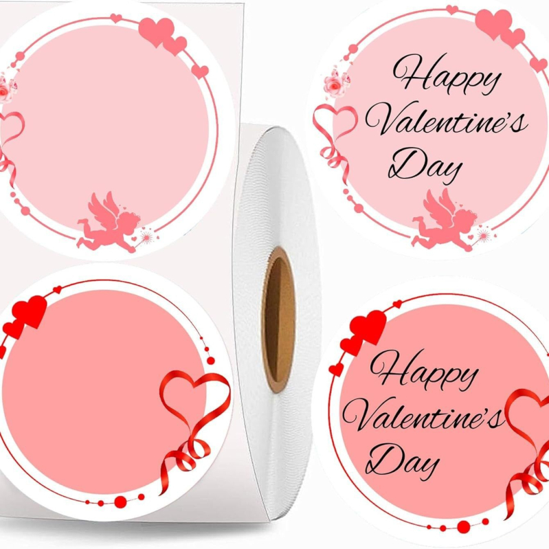 Etichete autocolante de Sfântul Valentin cu design inimă, pentru ambalaje, imprimare color, adeziv detașabil, grosime 0,2 mm, spate Grassin.