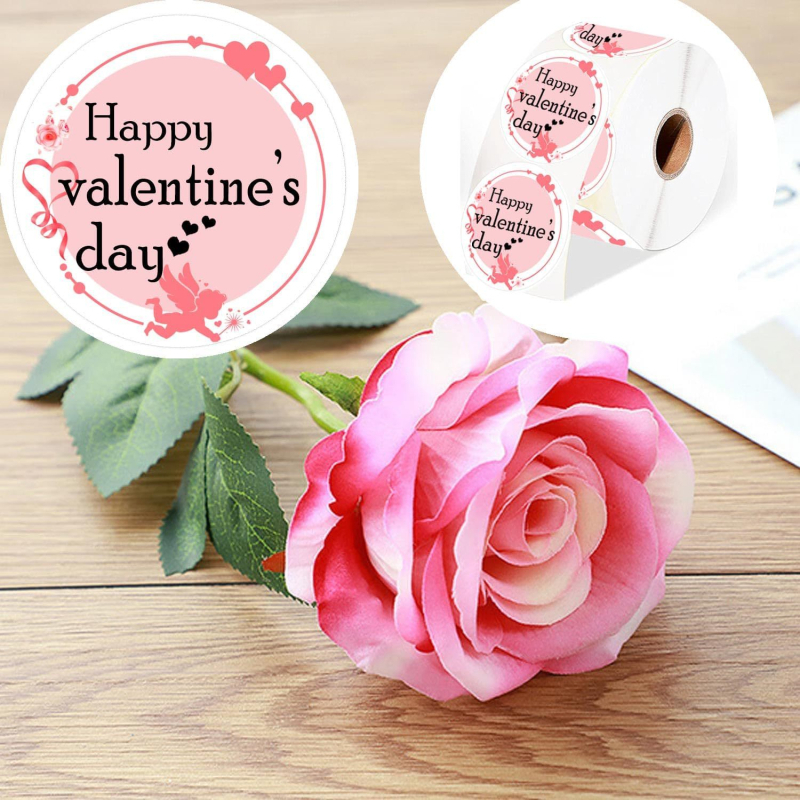 Etichete autocolante de Sfântul Valentin cu design inimă, pentru ambalaje, imprimare color, adeziv detașabil, grosime 0,2 mm, spate Grassin.