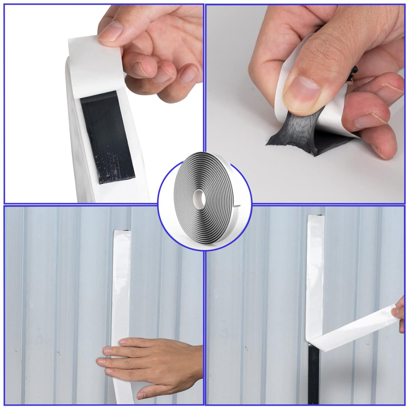 Divpusēja butila lente jumtiem un saules telpām, pašlīmējoša ūdensnecaurlaidīga blīve; kodols butils, biezums 2–3 mm, garums 20 m, augsta viskozitāte, darba temperatūra 0–100°C, piemērota jumtiem un metāla flīzēm