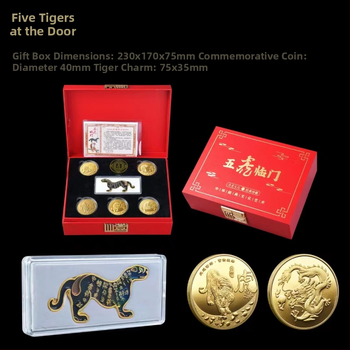 Langhui Μεταλλικός Τίγρης Μνημειακό Διακοσμητικό σε Ξύλινο Κουτί