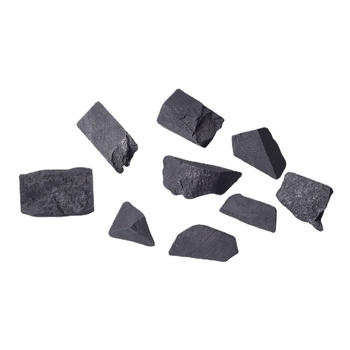 Shungito kristalų grubus akmuo – kartoninis įpakavimas; grynoji masė nuo 100 g; tinkamas įmonių dovanoms