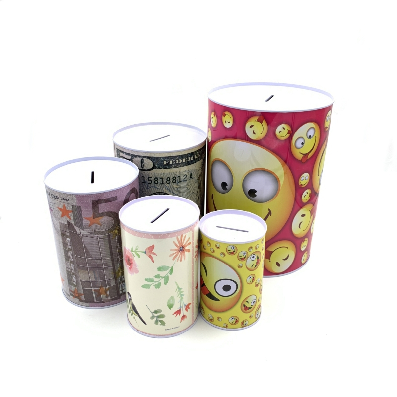 Метална кутия за спестявания и настолен държач за моливи, кръгъл дизайн, капакът не се отваря, щампован финиш, персонализиран логотип, налична частна марка