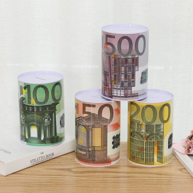 Метална кутия за спестявания и настолен държач за моливи, кръгъл дизайн, капакът не се отваря, щампован финиш, персонализиран логотип, налична частна марка