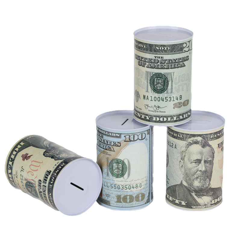 Метална кутия за спестявания и настолен държач за моливи, кръгъл дизайн, капакът не се отваря, щампован финиш, персонализиран логотип, налична частна марка