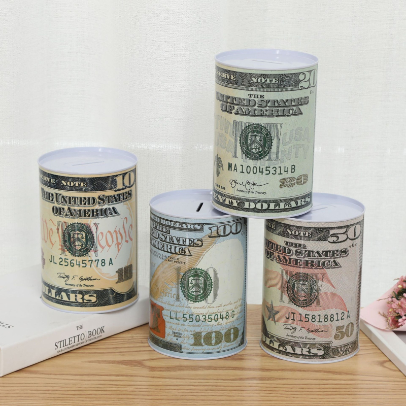 Метална кутия за спестявания и настолен държач за моливи, кръгъл дизайн, капакът не се отваря, щампован финиш, персонализиран логотип, налична частна марка