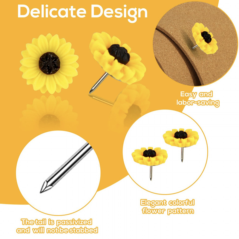 Saulės grąžų formos derviniai smeigtukai – I formos plastikiniai nagai, dėžutėje, presavimo modelis, DIY dekoravimui