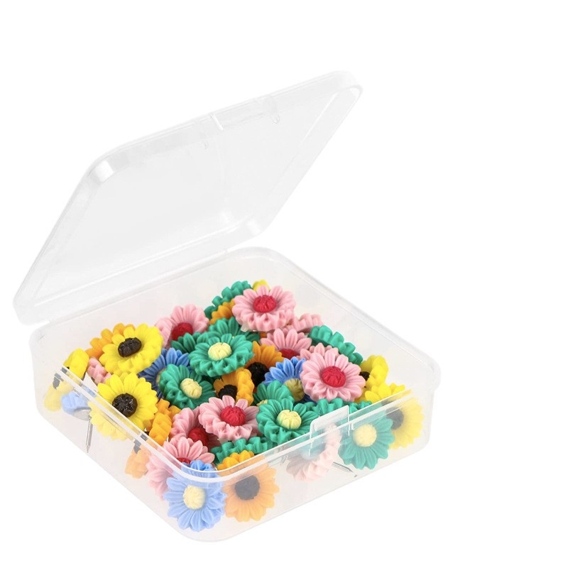 Saulės grąžų formos derviniai smeigtukai – I formos plastikiniai nagai, dėžutėje, presavimo modelis, DIY dekoravimui