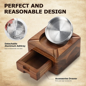 Fából készült szivar hamutartó beépített telefon/tablet tartóval – minimalist stílus, nyomtatott logó