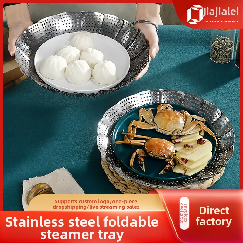 Nerūsējošā tērauda saliekamā tvaika statīva ar plāksni un augļu grozu – 201 nerūsējošā tērauda, mūsdienīgs minimālisma stils, izlaists 2022