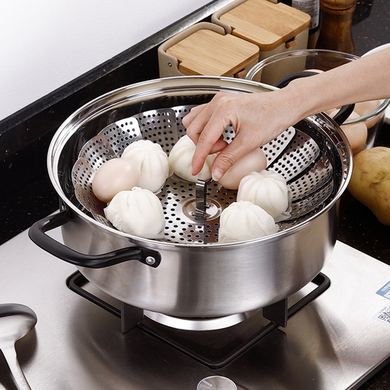 Nerūsējošā tērauda saliekamā tvaika statīva ar plāksni un augļu grozu – 201 nerūsējošā tērauda, mūsdienīgs minimālisma stils, izlaists 2022