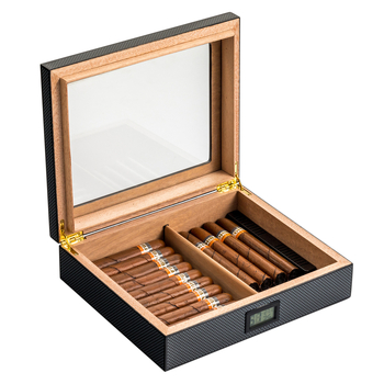 TS200 cedru humidors ar elektronisko displeju un konstantu temperatūru, oglekļa šķiedras cigāru kastīte ar sudraba gravējumu, ietilpība 20 cigāriem, pārnēsājams