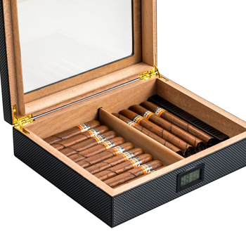TS200 cedru humidors ar elektronisko displeju un konstantu temperatūru, oglekļa šķiedras cigāru kastīte ar sudraba gravējumu, ietilpība 20 cigāriem, pārnēsājams