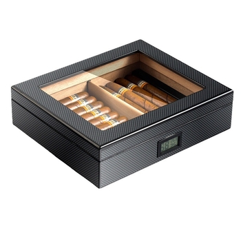 TS200 cedru humidors ar elektronisko displeju un konstantu temperatūru, oglekļa šķiedras cigāru kastīte ar sudraba gravējumu, ietilpība 20 cigāriem, pārnēsājams
