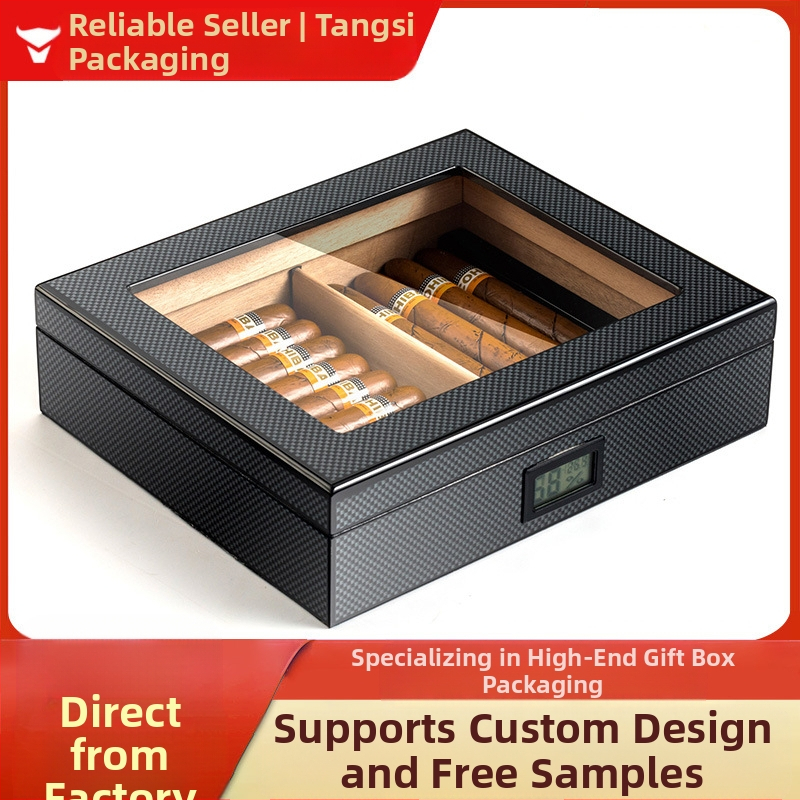 TS200 cedru humidors ar elektronisko displeju un konstantu temperatūru, oglekļa šķiedras cigāru kastīte ar sudraba gravējumu, ietilpība 20 cigāriem, pārnēsājams
