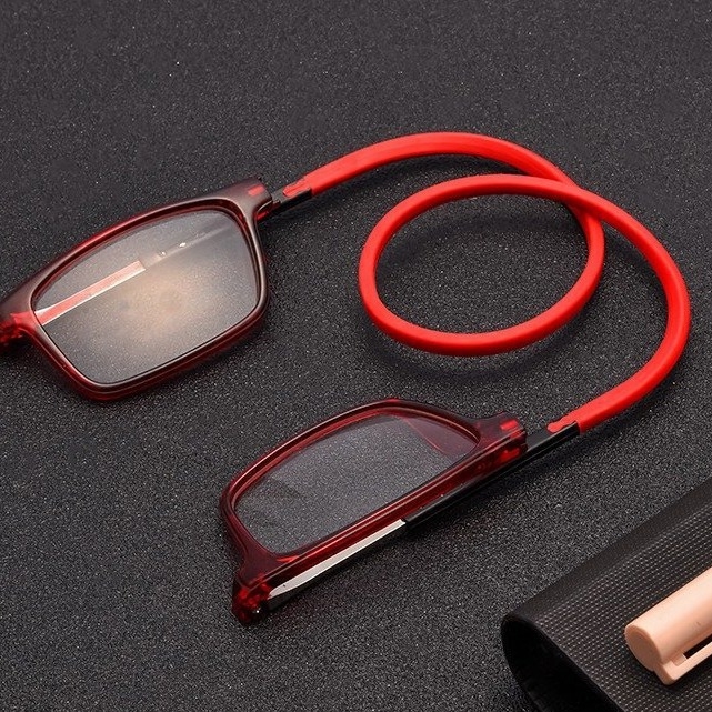 Skaitymo akiniai su dervos lęšiais, anti-mėlynos šviesos filtras, TR90 rėmas, kvadratinė forma, magnetinė kaklo juosta