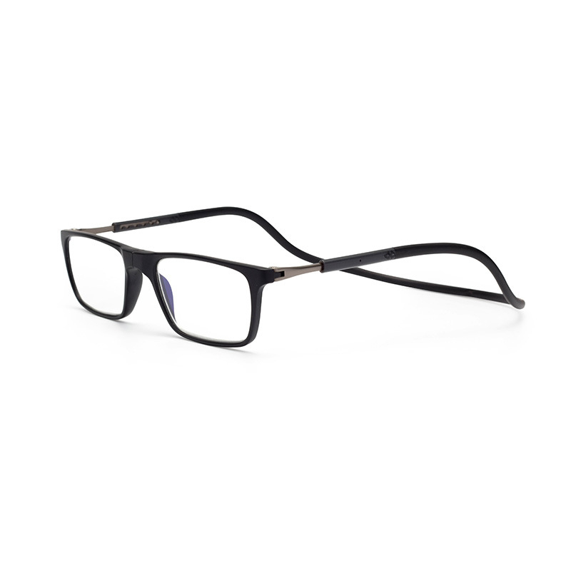 Skaitymo akiniai su dervos lęšiais, anti-mėlynos šviesos filtras, TR90 rėmas, kvadratinė forma, magnetinė kaklo juosta