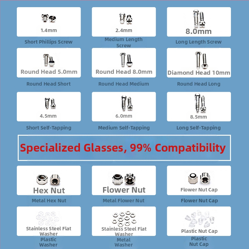 Комплект за ремонт на винтове за очила, неръждаема стомана; модел Screw, за обучение, офис и аксесоари