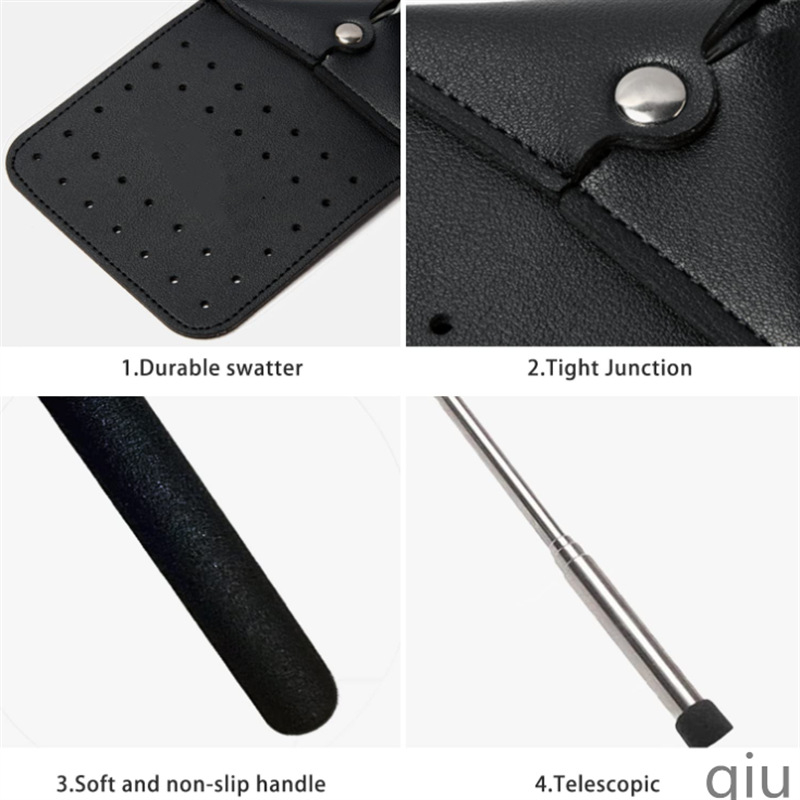 Odinė ir odinė musių plaktukas su reguliuojamu teleskopiniu kotu; be toksiškų medžiagų.