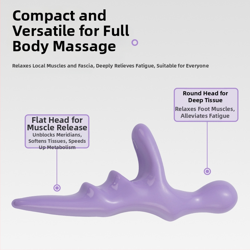 Ръчен масажор за стъпала — механичен контрол; без захранване; костно-форма глава; за крака и стъпало; 3 типа масажни глави: конвексна, акупунктурна и кръгла