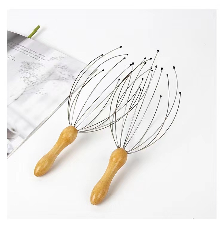 Glava za masažu glave s drvenom drškom i čeličnom glavom s 12 kandžama, kneading masaža, mehaničko upravljanje