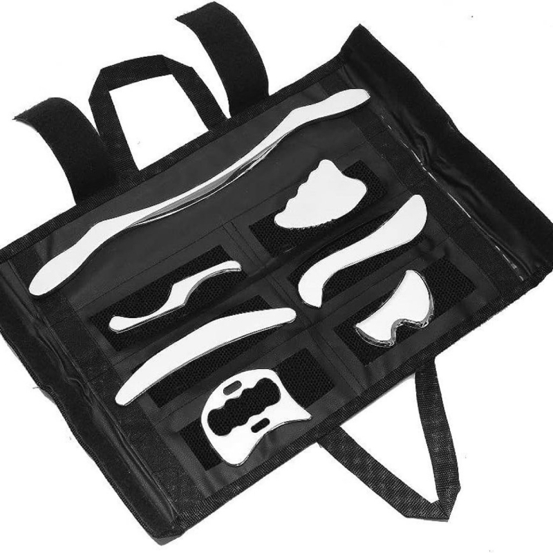 Jiaxin комплект от неръждаема стомана фасциални ножове, седем части, за фитнес масаж и миофасциално освобождаване, персонализиран с печат на лого