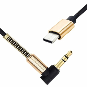 USB-C пружинно разтягащ се 3,5 мм стерео удължителен кабел, 90° ъгъл