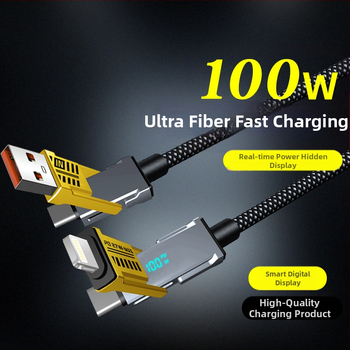 4-в-1 кабел с дигитален дисплей за Lightning и Type-C, 100W, преплетен