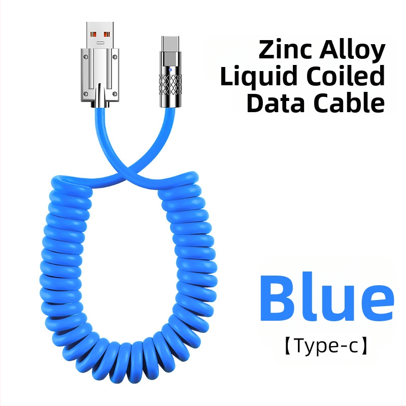 Autokábel pre dáta a nabíjanie so pružinovým teleskopickým dizajnom, 100W rýchle nabíjanie, rozhrania Lightning a USB-C, s jedným konektorom, PVC kábel
