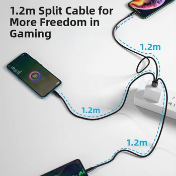 Višestruki USB-C/Lightning/Micro USB kabel za punjenje, pleteni kabel, 3 izlaza, Quick Charge 22.5W, aluminijska legura