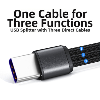 Višestruki USB-C/Lightning/Micro USB kabel za punjenje, pleteni kabel, 3 izlaza, Quick Charge 22.5W, aluminijska legura