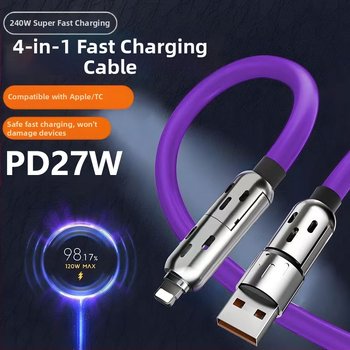 4-u-1 kabel za brzo punjenje i prijenos podataka sa Lightning i Type-C, 65W max, cinkovo legura, indikator svjetla