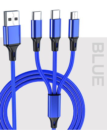 3-u-1 pleteni USB kabel za napajanje i prijenos podataka za Huawei Type-C Android uređaje, brzo punjenje 3A, tri konektora u jednom: USB, 8PIN i Micro USB