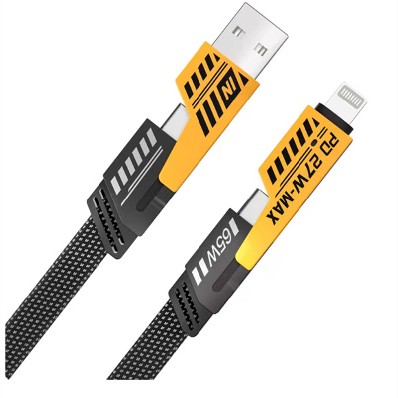 4-в-1 USB-C кабел за данни в механичен стил за Apple, Huawei и Android със безопасно бързо зареждане