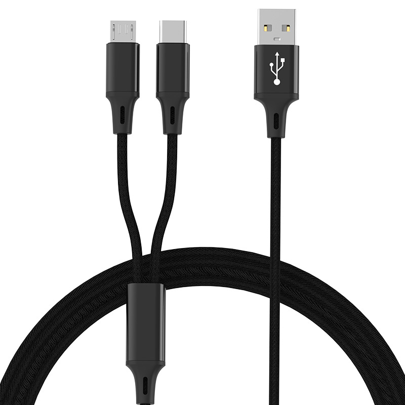 2-в-1 USB-C и Micro USB кабел, плетен найлон, бързо зареждане 18W, автоматично изключване