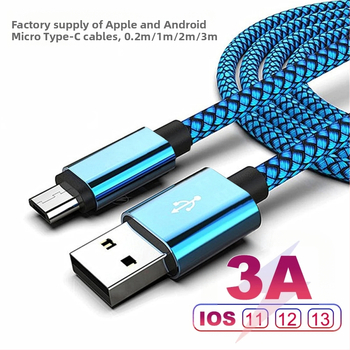 Pleteni najlonski kabel za podatke s Micro USB i USB-C, 3A brzo punjenje, aluminijske legure konektora, kompatibilan s Apple, Xiaomi, Huawei