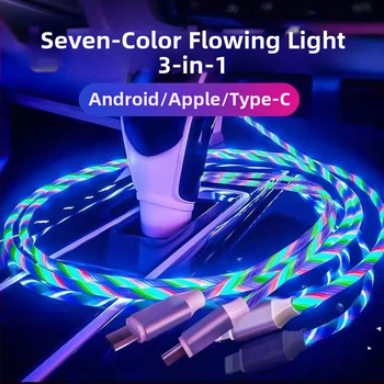 3-u-1 LED punjački kabel sa prekidačem (Lightning, Micro USB, USB-C) - 66W PVC