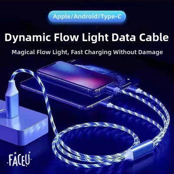 3-u-1 LED punjački kabel sa prekidačem (Lightning, Micro USB, USB-C) - 66W PVC