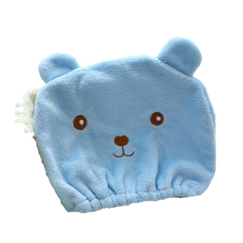 Plaukų džiovinimo kepuraitė su meškiuko dizainu, koralinis flisas, greitai džiūnantis, sugeriamas, 50–79 g, 10 siūlų