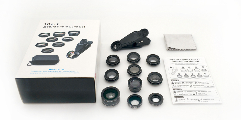 Insight Digital 10-in-1 objektyvų rinkinys išmaniesiems telefonams: fisheye, plataus kampo, makro, teleobjektyvas ir CPL filtras