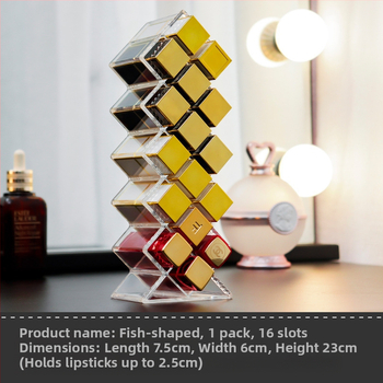 Κιβώτιο αποθήκευσης κραγιόν, 16 διαμερίσματα, μορφή ψαριού, PS πλαστικό, οργανωτής καλλυντικών