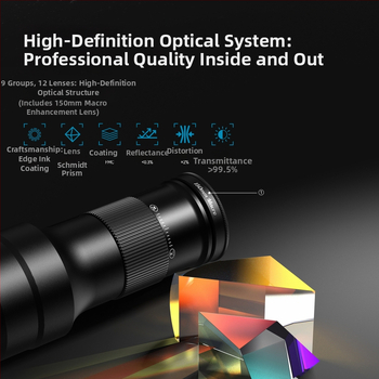 APEXEL TM6 išmaniojo telefono telefoto makro objektyvas, 6x didinimas, 2-in-1 telefoto makro, suderinamas su 99% išmaniųjų telefonų modelių (Apple, Oppo, OnePlus, Samsung, Huawei, Honor, Xiaomi); svoris 131 g.