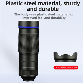 Monokulinis teleskopas mobiliam telefonui, 36× didinimas, 4 mm išeinantis vyzdžio skersmuo, 2,6° matymo laukas, 1080p raiška