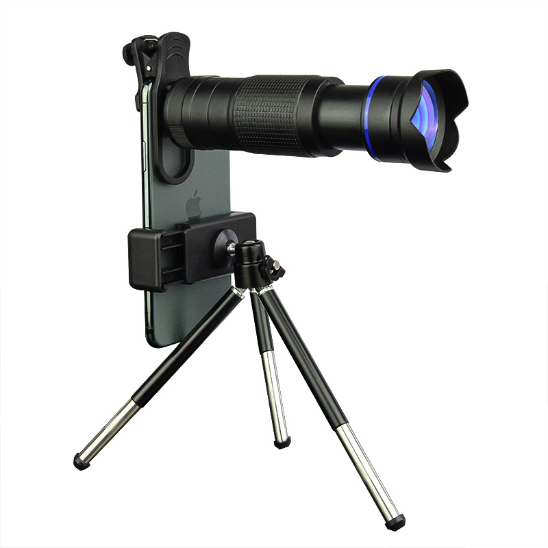 Monokulinis teleskopas mobiliam telefonui, 36× didinimas, 4 mm išeinantis vyzdžio skersmuo, 2,6° matymo laukas, 1080p raiška